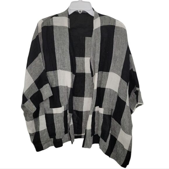 Alembika Black and White Plaid Linen Open Jacket size M - Picture 1 of 6